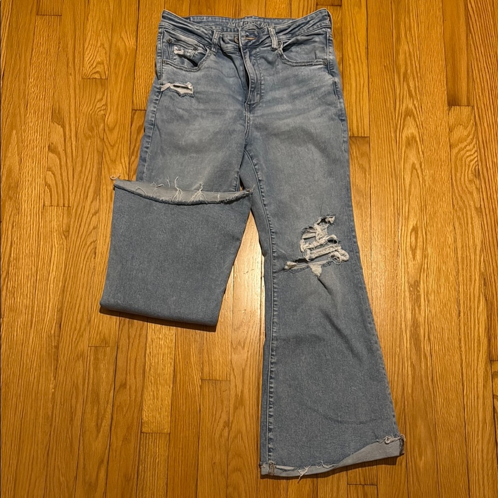 American Eagle Outfitters Gray Flare Wide Leg Jeans